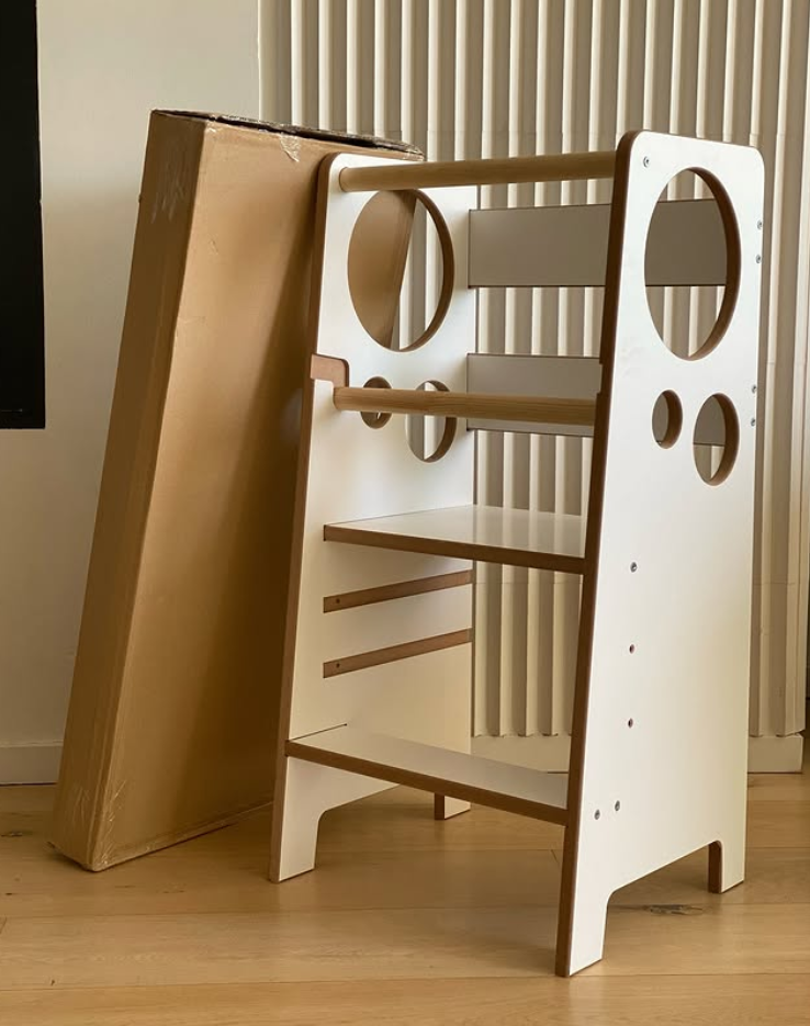 Kindoreli Montessori Learning Tower & Kitchen Helper – White MDF, Adjustable Height
