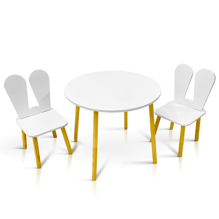 Kindoreli Montessori Kids Table Set – Round Wooden Table with 2 Bunny Chairs