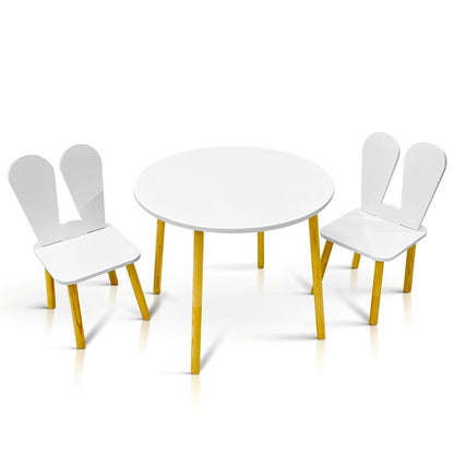 Kindoreli Montessori Kids Table Set – Round Wooden Table with 2 Bunny Chairs