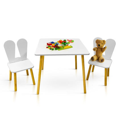 Kindoreli Montessori Kids Table Set – Square Wooden Table with 2 Bunny Chairs
