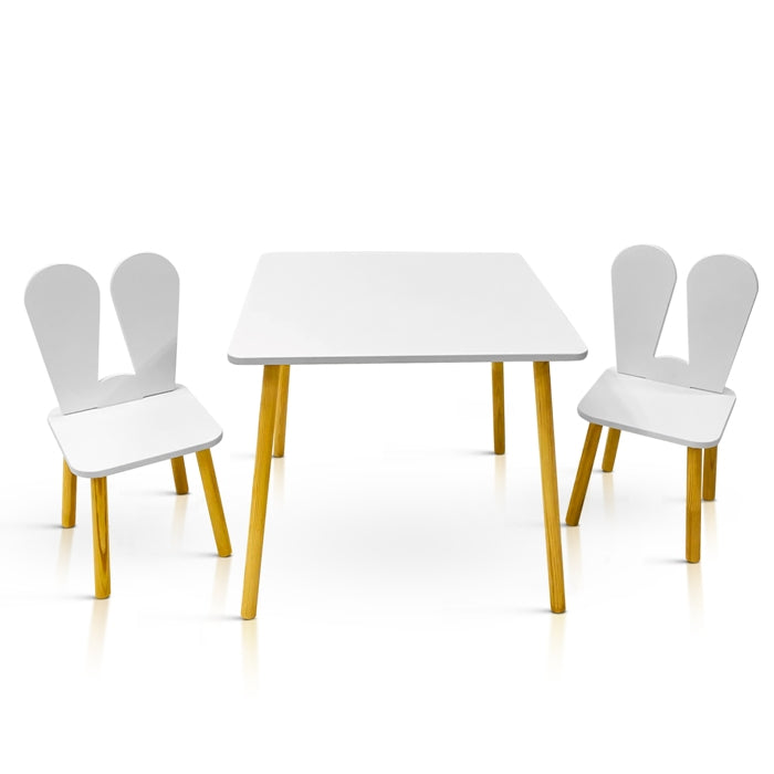 Kindoreli Montessori Kids Table Set – Square Wooden Table with 2 Bunny Chairs