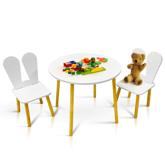 Kindoreli Montessori Kids Table Set – Round Wooden Table with 2 Bunny Chairs