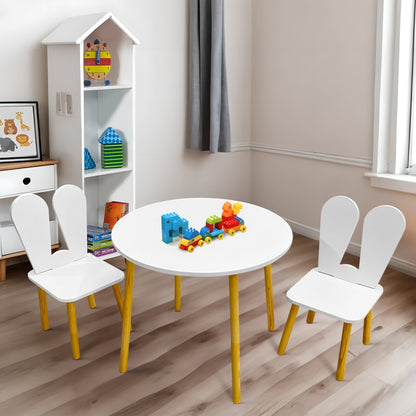 Kindoreli Montessori Kids Table Set – Round Wooden Table with 2 Bunny Chairs
