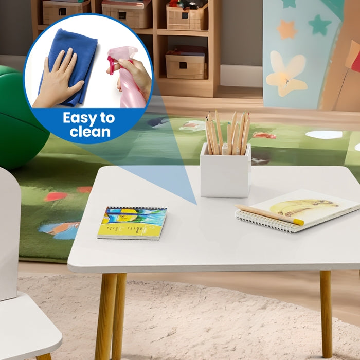 Kindoreli Montessori Kids Table Set – Square Wooden Table with 2 Bunny Chairs