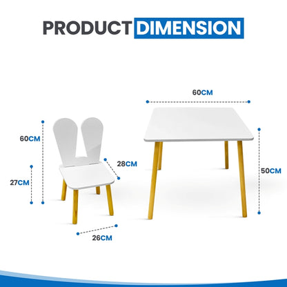 Kindoreli Montessori Kids Table Set – Square Wooden Table with 2 Bunny Chairs