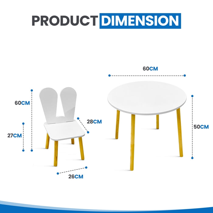 Kindoreli Montessori Kids Table Set – Round Wooden Table with 2 Bunny Chairs
