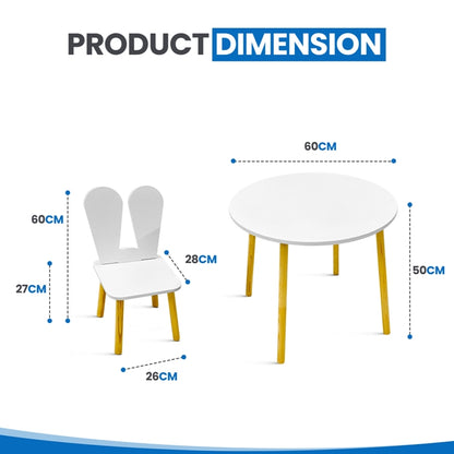 Kindoreli Montessori Kids Table Set – Round Wooden Table with 2 Bunny Chairs