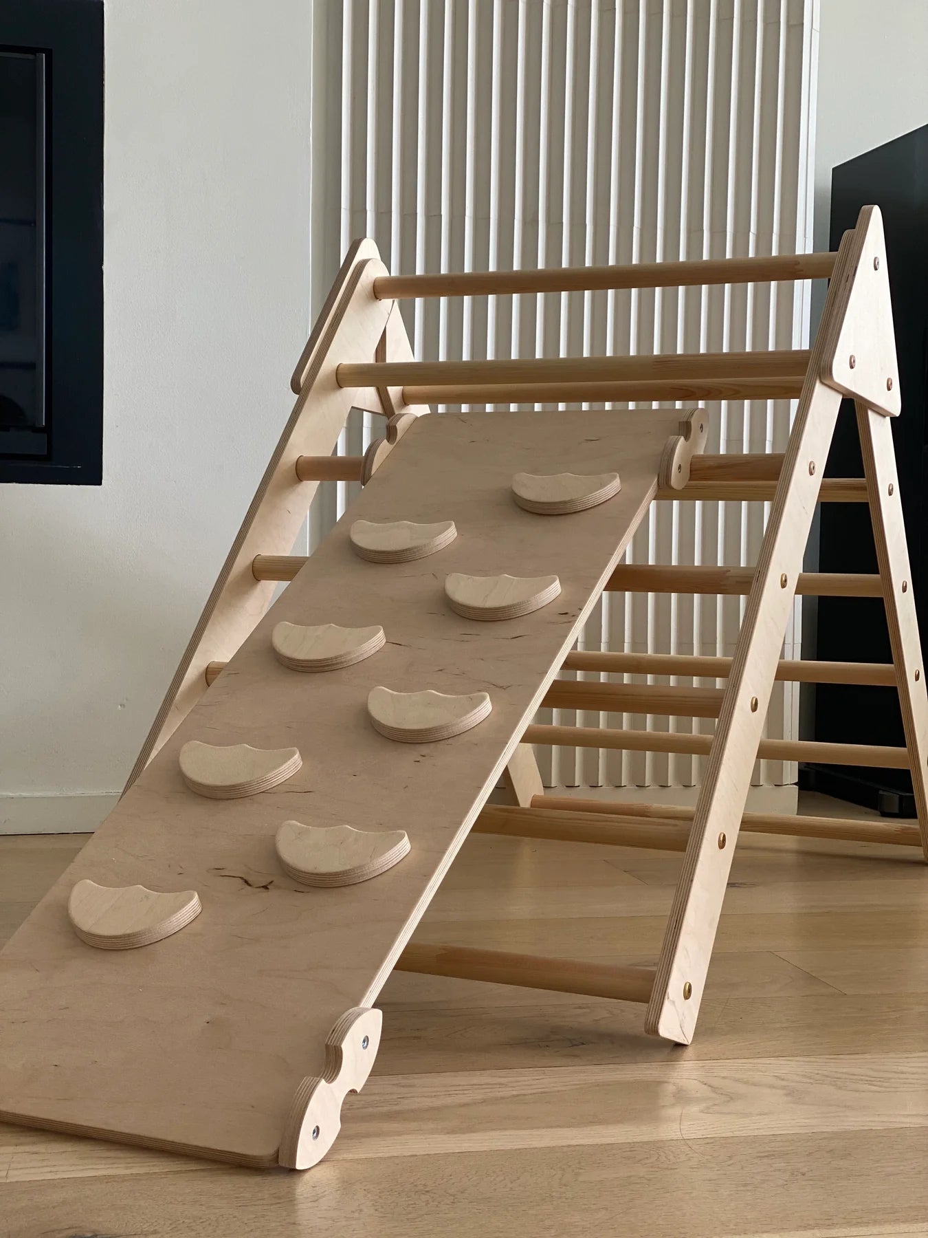 Kindoreli Pikler Triangle Set with Arch and Ramp, Montessori Climbing Gym, Wooden Indoor Playground