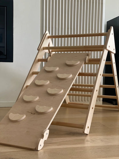 Kindoreli Pikler Triangle Set with Arch and Ramp, Montessori Climbing Gym, Wooden Indoor Playground