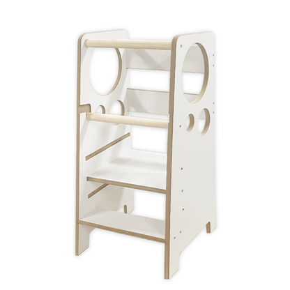 Kindoreli Montessori Learning Tower – White MDF Kitchen Helper for Toddlers with Rounded Edges and Side Circles