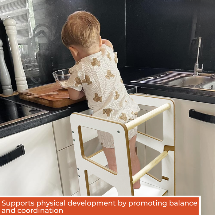 Kindoreli Montessori Learning Tower with Cubes, Kitchen Helper, Toddler Step Stool, Lernturm