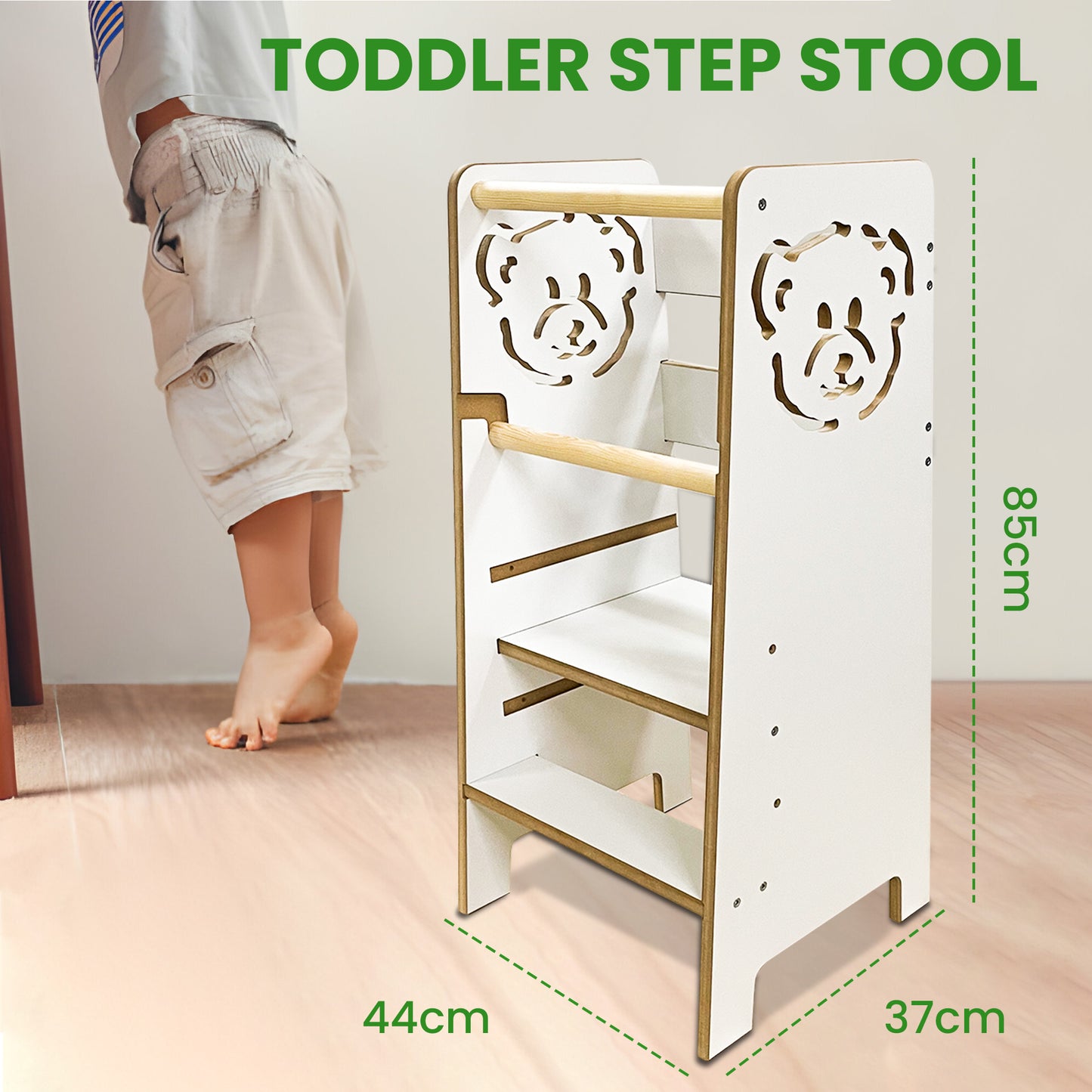Kindoreli Montessori Learning Tower with Bears, Kitchen Helper, Toddler Step Stool, Lernturm
