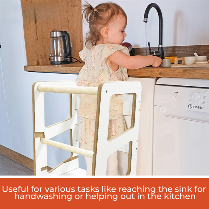 Kindoreli Montessori Learning Tower with Cubes, Kitchen Helper, Toddler Step Stool, Lernturm