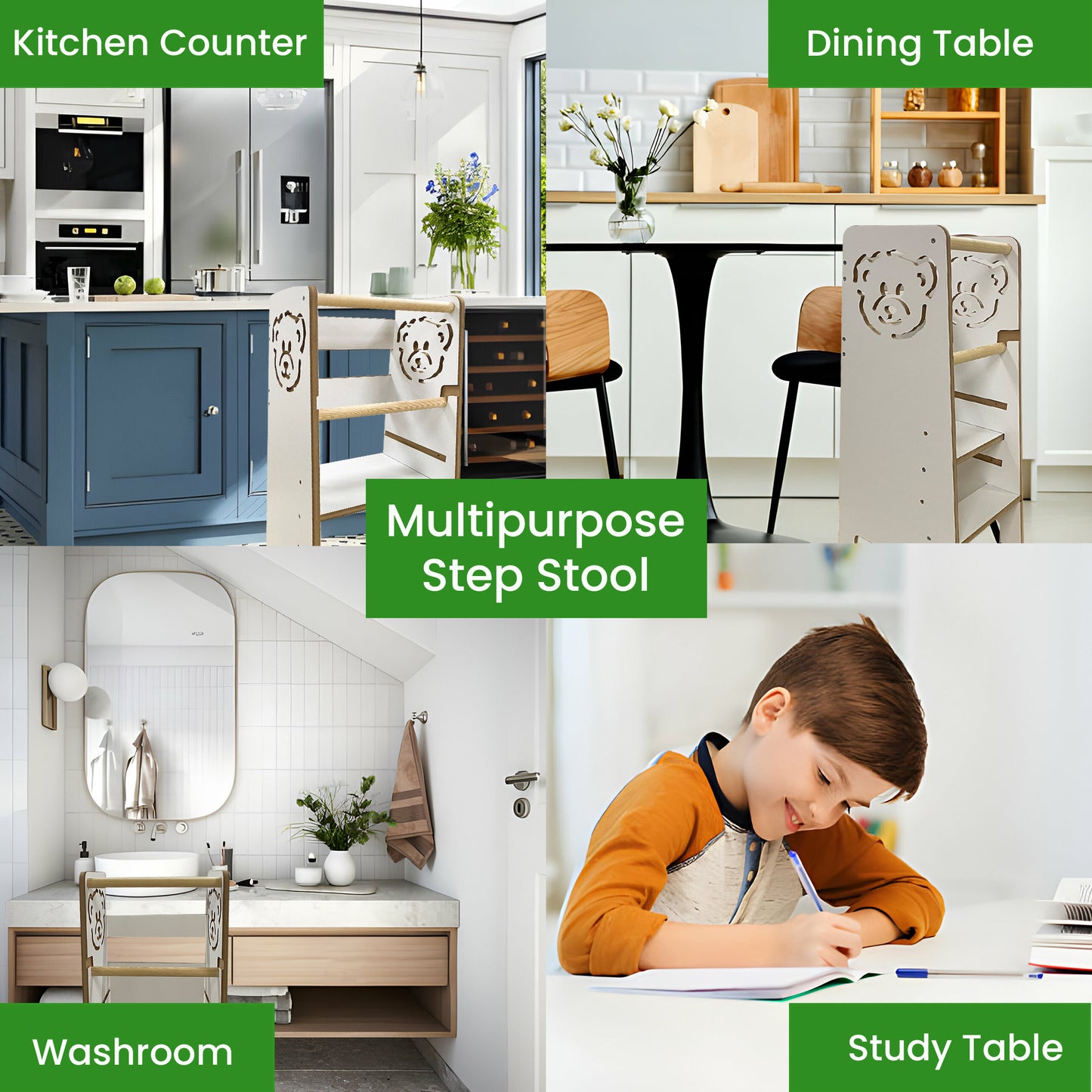Kindoreli Montessori Learning Tower with Bears, Kitchen Helper, Toddler Step Stool, Lernturm
