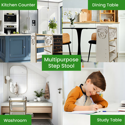 Kindoreli Montessori Learning Tower with Bears, Kitchen Helper, Toddler Step Stool, Lernturm