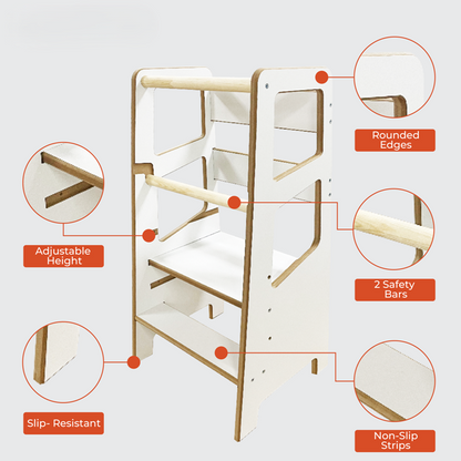 Kindoreli Montessori Learning Tower with Cubes, Kitchen Helper, Toddler Step Stool, Lernturm