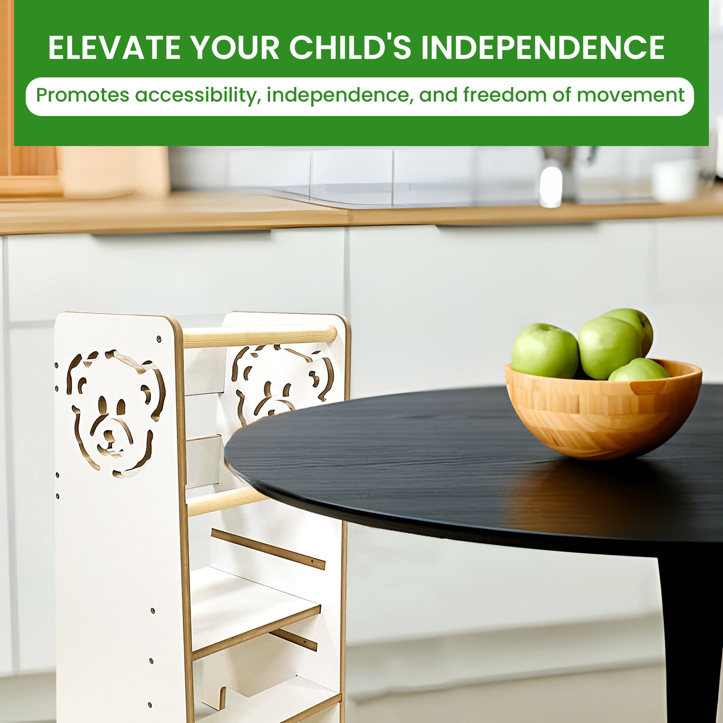 Kindoreli Montessori Learning Tower with Bears, Kitchen Helper, Toddler Step Stool, Lernturm