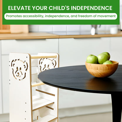 Kindoreli Montessori Learning Tower with Bears, Kitchen Helper, Toddler Step Stool, Lernturm