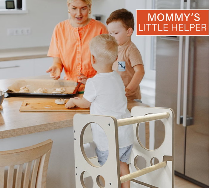 Kindoreli Montessori Learning Tower & Kitchen Helper – White MDF, Adjustable Height