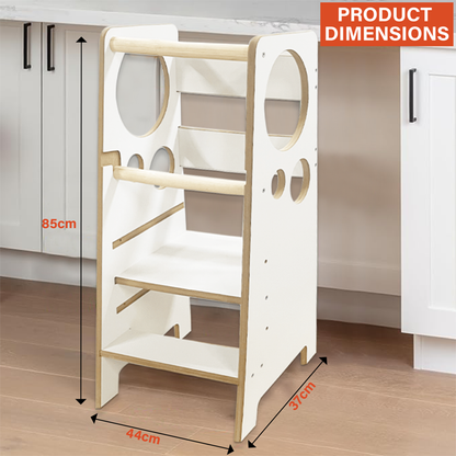 Kindoreli Montessori Learning Tower & Kitchen Helper – White MDF, Adjustable Height