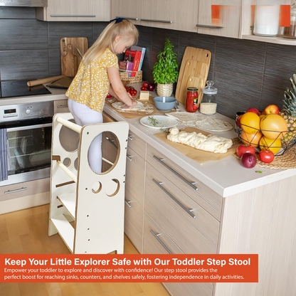Kindoreli Montessori Learning Tower & Kitchen Helper – White MDF, Adjustable Height