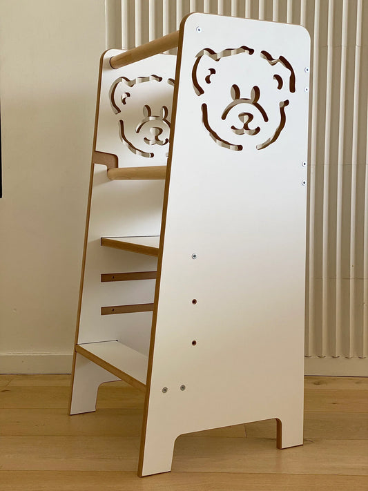 Kindoreli Montessori Learning Tower with Bears, Kitchen Helper, Toddler Step Stool, Lernturm