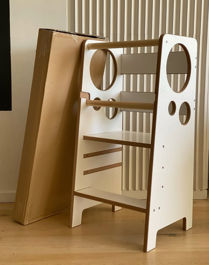 Kindoreli Montessori Learning Tower & Kitchen Helper – White MDF, Adjustable Height