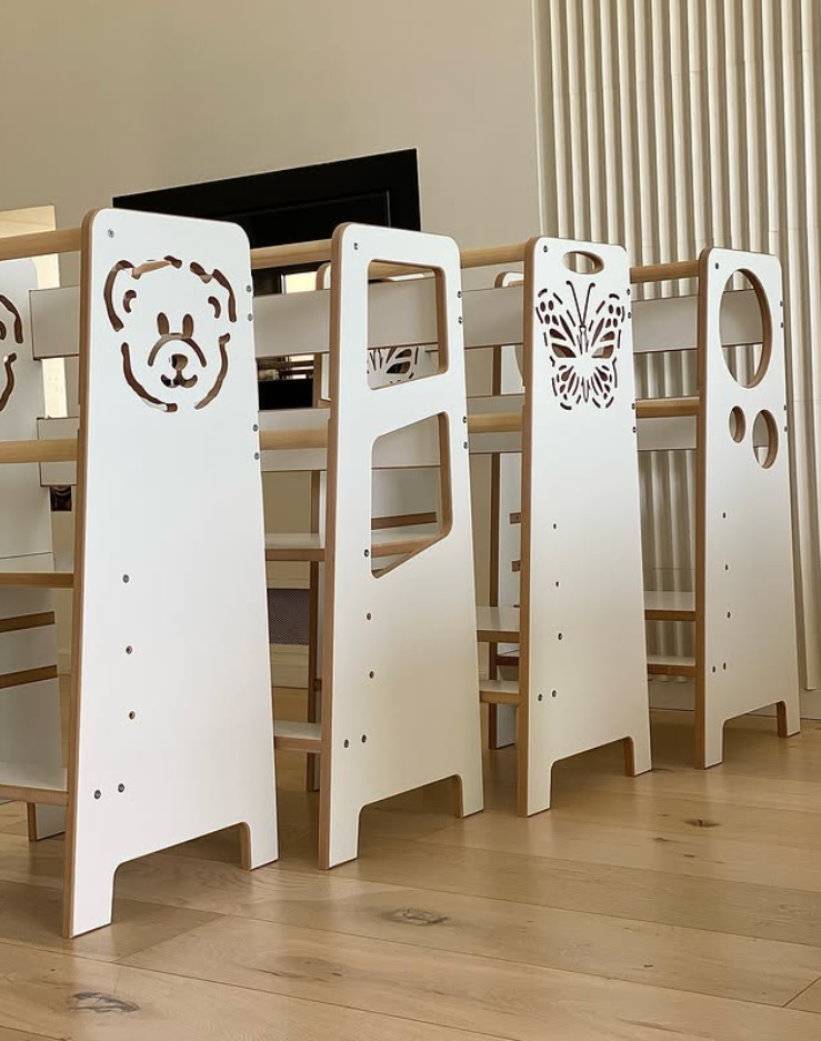 Kindoreli Montessori Learning Tower & Kitchen Helper – White MDF, Adjustable Height